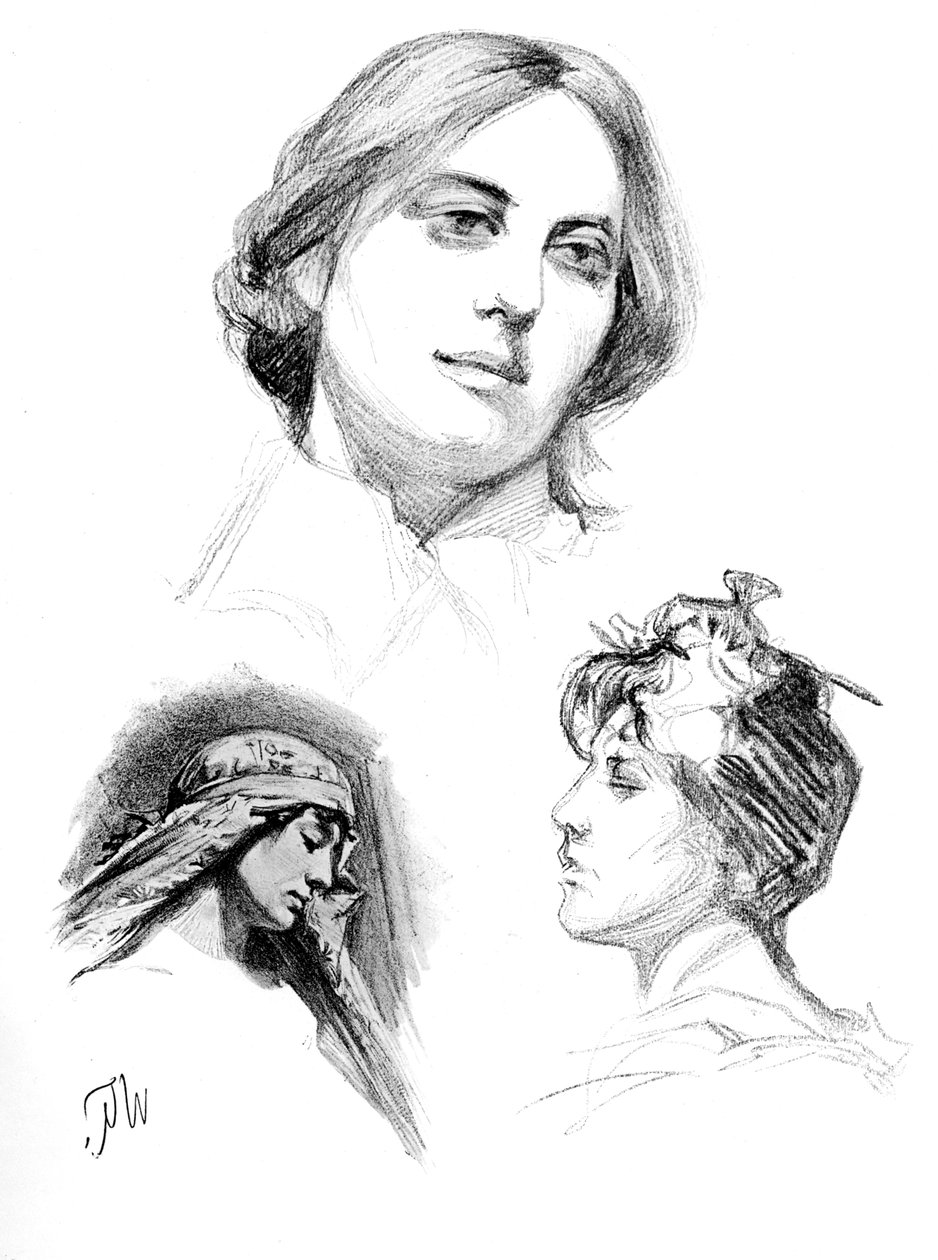 1902-1903年对三个女人的铅笔研究。 作者 W·古尔祖