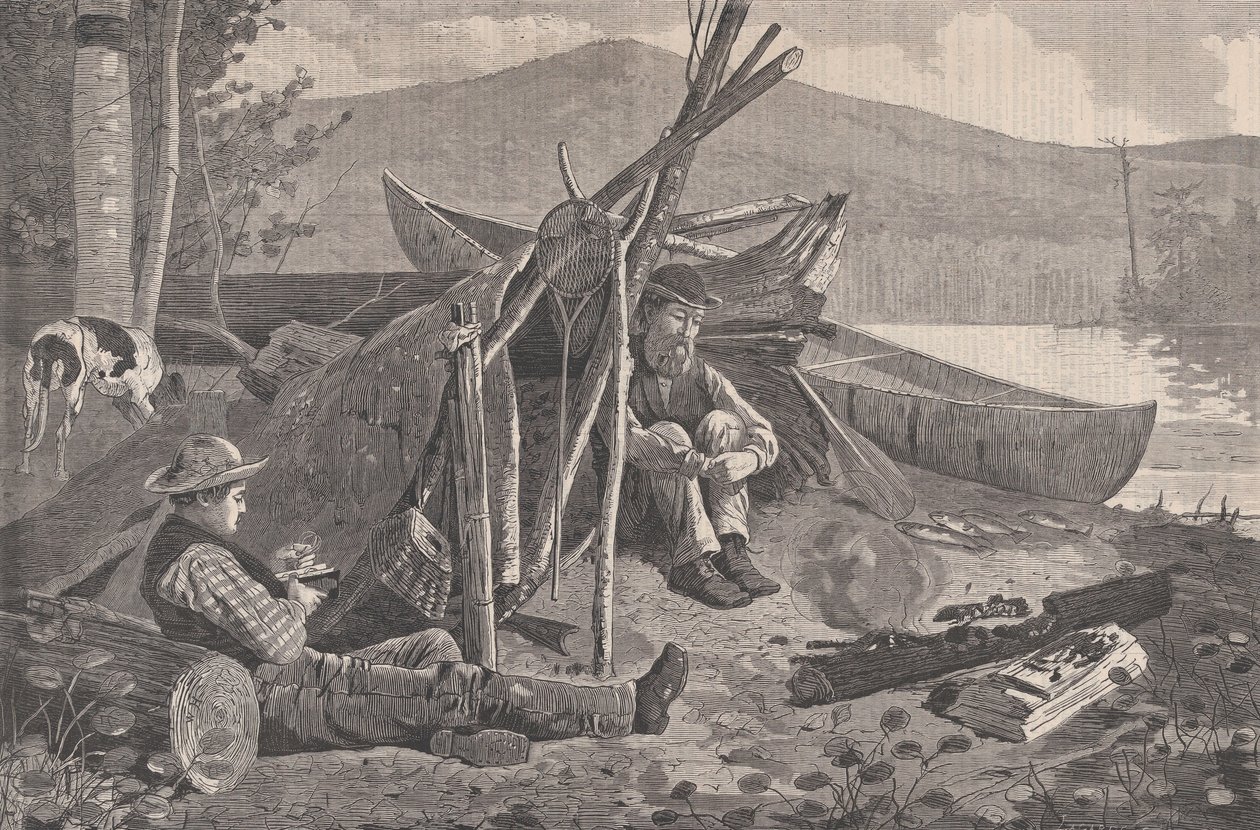 在阿迪朗达克山脉露营 哈珀周刊，第十八卷，1874年11月7日。 作者 WH拉加德