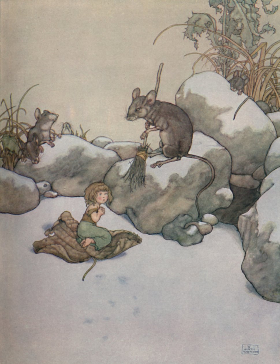 她站在门口，乞求一块大麦玉米，c1930 作者 威廉·希思·罗宾逊
