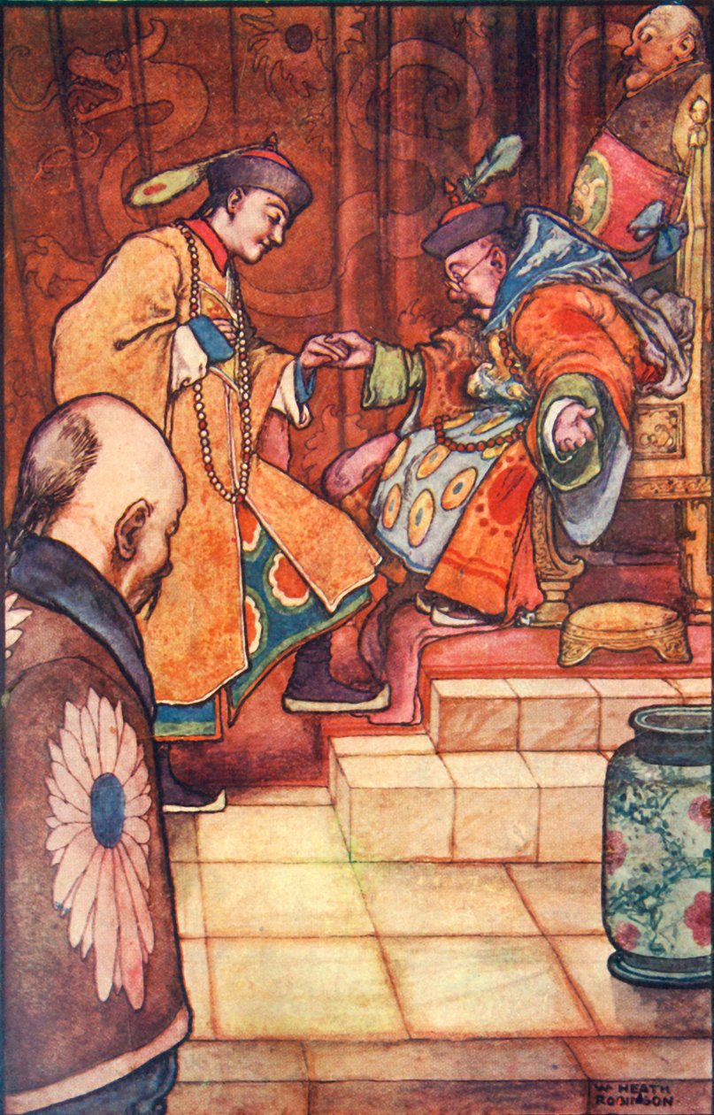 当年轻人跌倒在地时，苏丹在1930年用手抓住他。 作者 威廉·希思·罗宾逊