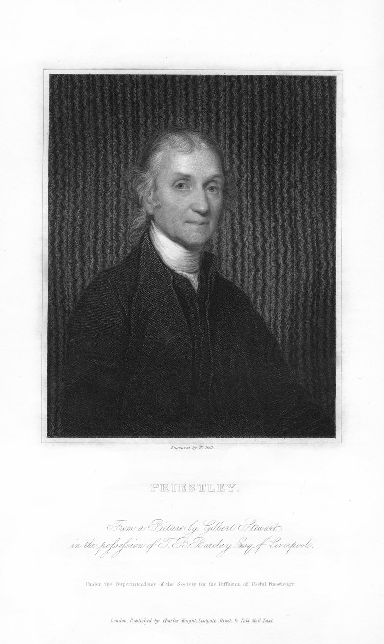 约瑟夫·普里斯特利（Joseph Priestley），英国化学家和长老会部长，1836年。 作者 霍尔