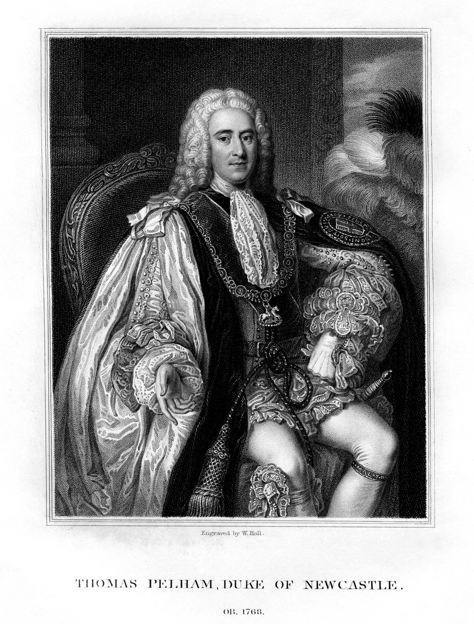 托马斯·佩勒姆·霍勒斯（Thomas Pelham-Holles），泰格河畔纽卡斯尔第一公爵，英国辉格党政治家，1831年。 作者 霍尔