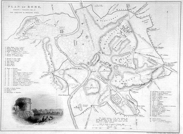 意大利，罗马。古代和现代遗址的比较图，约1850年（雕刻）。 作者 休斯