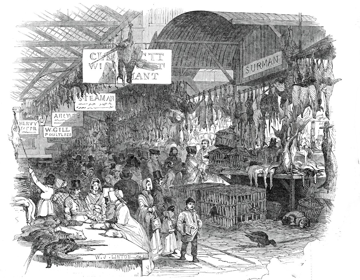 1845年圣诞节前夕，莱登霍尔市场。 作者 WJ林顿