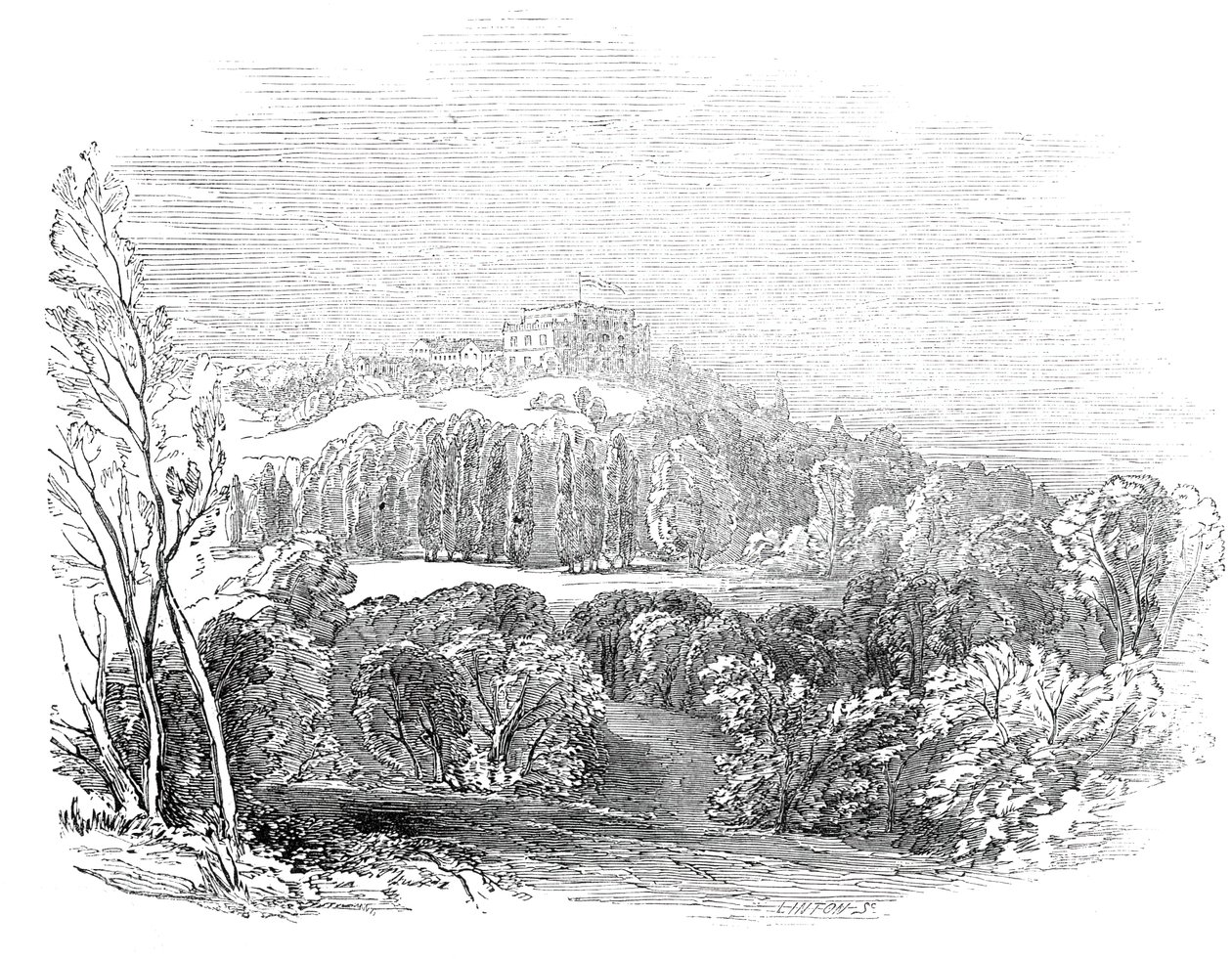 乌滕堡的夏宫--来自阿尔伯特亲王殿下的绘画，1845年。 作者 WJ林顿