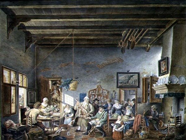 荷兰酒馆内部（根据Johannes Petrus van Horstock的画作）（1745-1825）1824（纸上水彩）。 作者 詹森斯