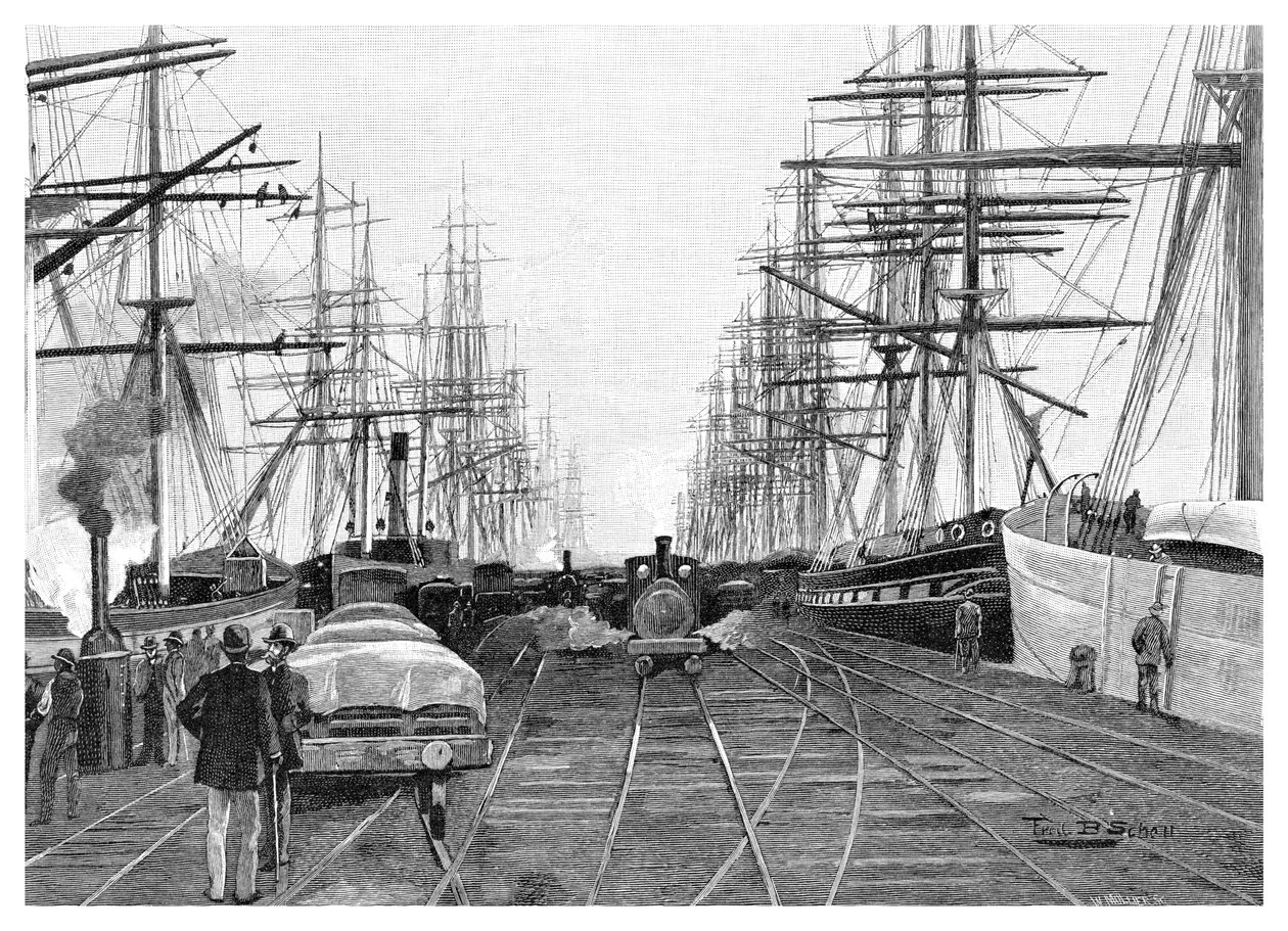 澳大利亚维多利亚州墨尔本港，1886年。 作者 莫里尔