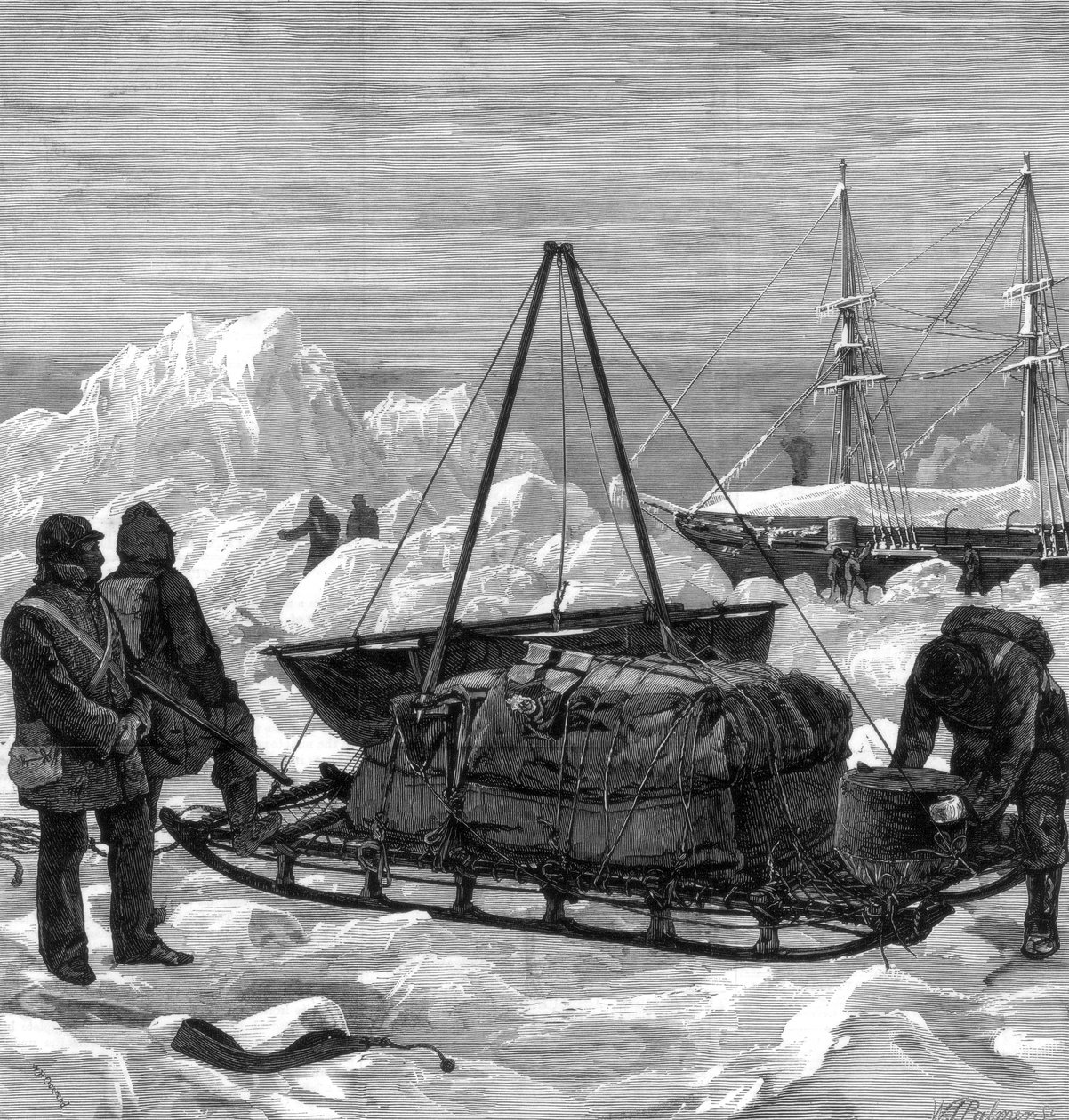 1875年，准备开始在北极的雪橇之旅。 作者 帕尔默