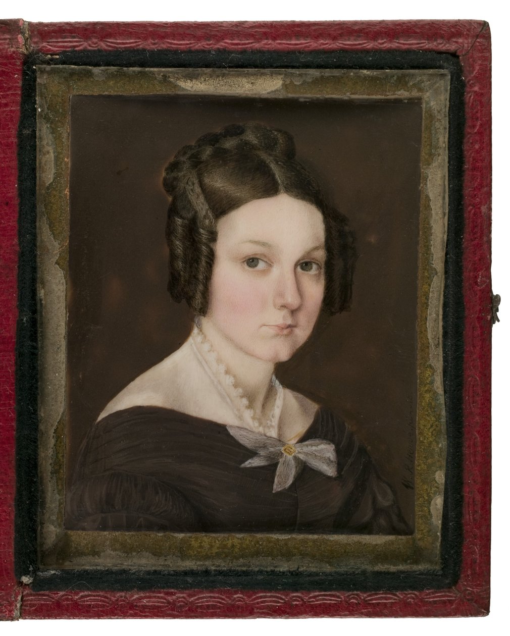 Sally Ann Gage的微型肖像，c.1837（象牙，皮革，铜合金和玻璃上的wc） 作者 WR·赫维