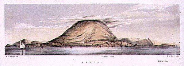 西印度群岛尼维斯岛上的查尔斯顿风景，由亨利-C-特里（fl.1849-54）雕刻，约1849年（彩色平印）。 作者 WS（后）安德鲁斯