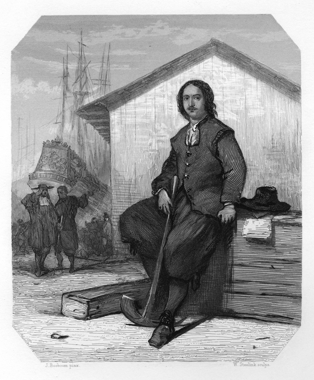 俄罗斯沙皇彼得一世在东印度人工作，阿姆斯特丹船坞，荷兰，1697年1870年。 作者 斯蒂林克