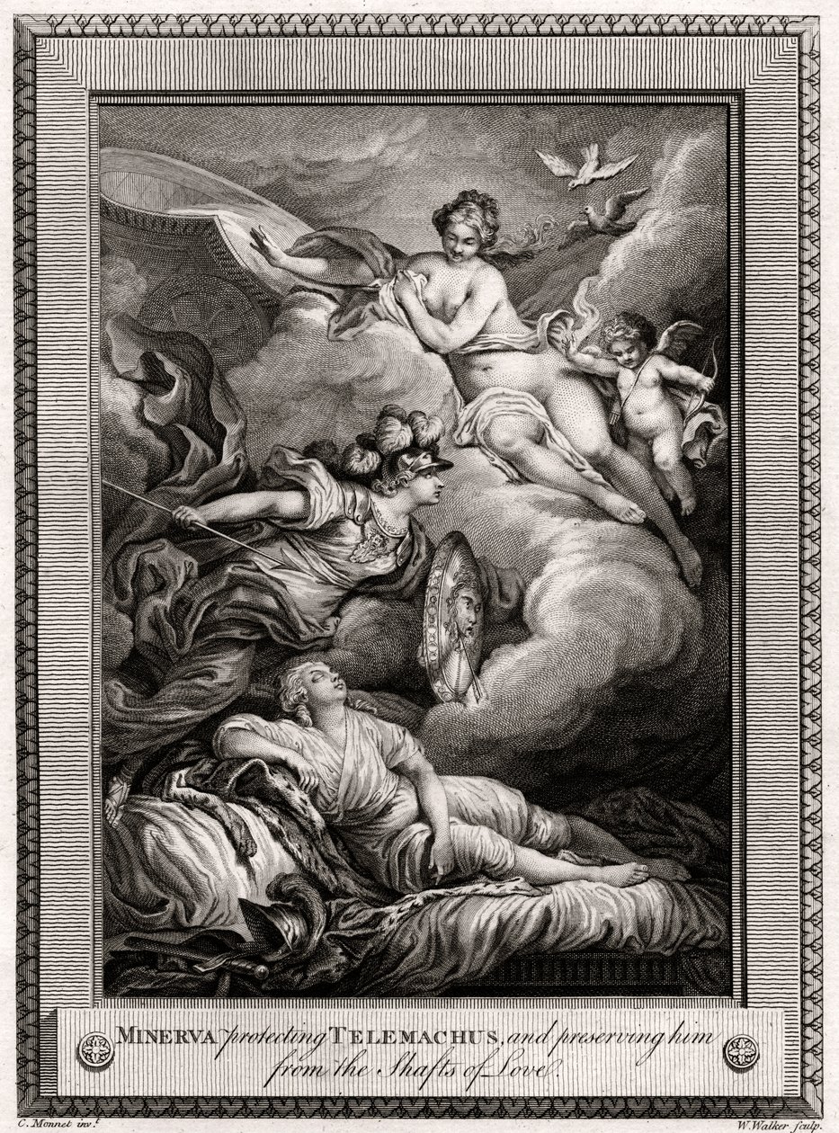 密涅瓦（Minerva）保护着泰勒马丘斯（Telemachus），并保护他脱离爱的轴心，1775年。 作者 沃克