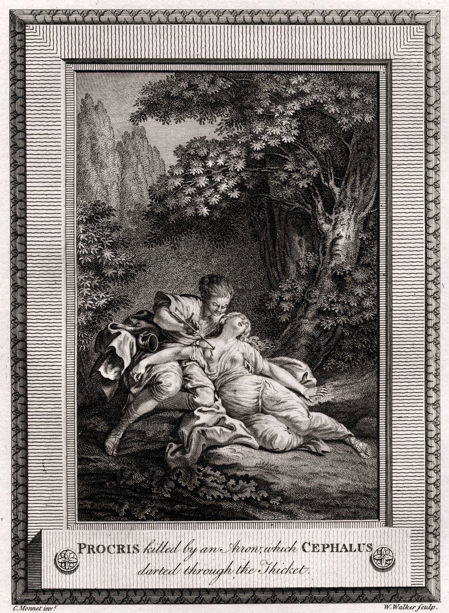 Procris被Cephalus箭穿过灌木丛杀死，1775年 作者 沃克
