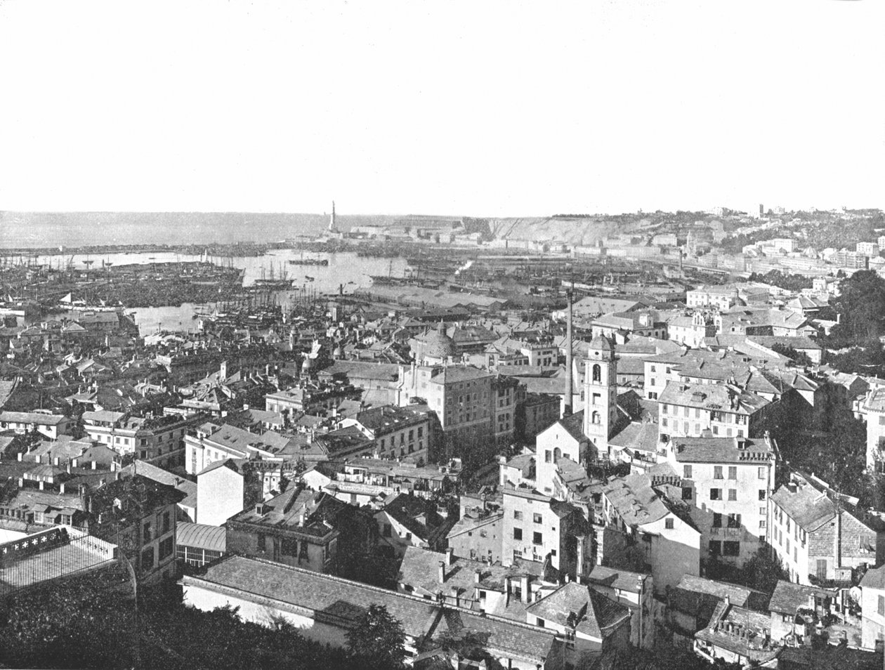 意大利热那亚市的全景，1895年。 作者 W和S有限公司