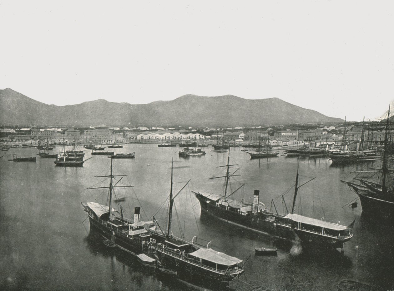 1895年，意大利西西里岛巴勒莫，该港口的全景。 作者 W和S有限公司