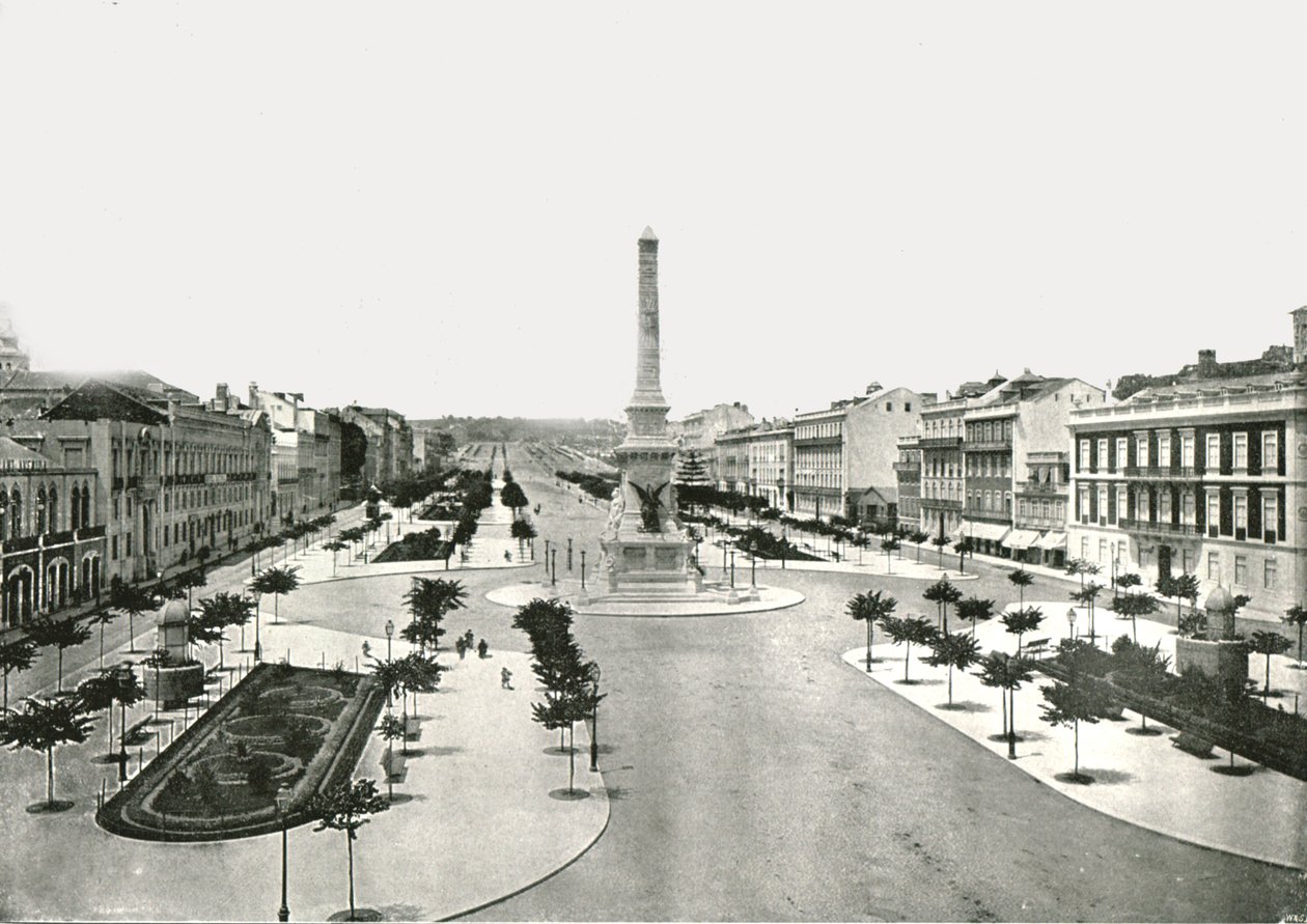 Restauradores广场，葡萄牙里斯本，1895年。 作者 W和S有限公司