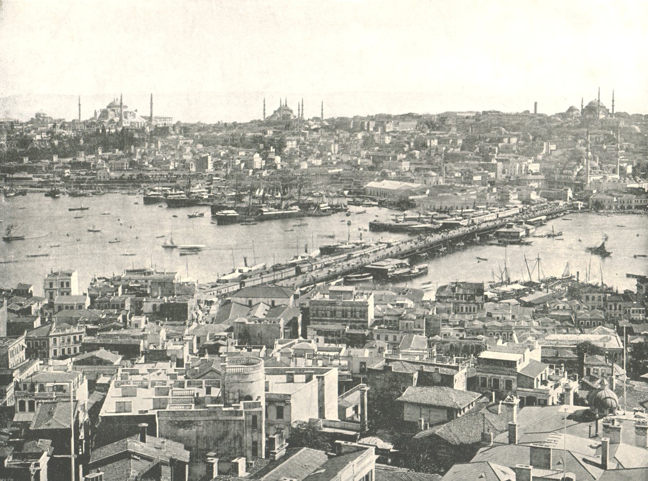 加拉塔大桥横跨金角，君士坦丁堡，奥斯曼帝国，1895年。 作者 W和S有限公司