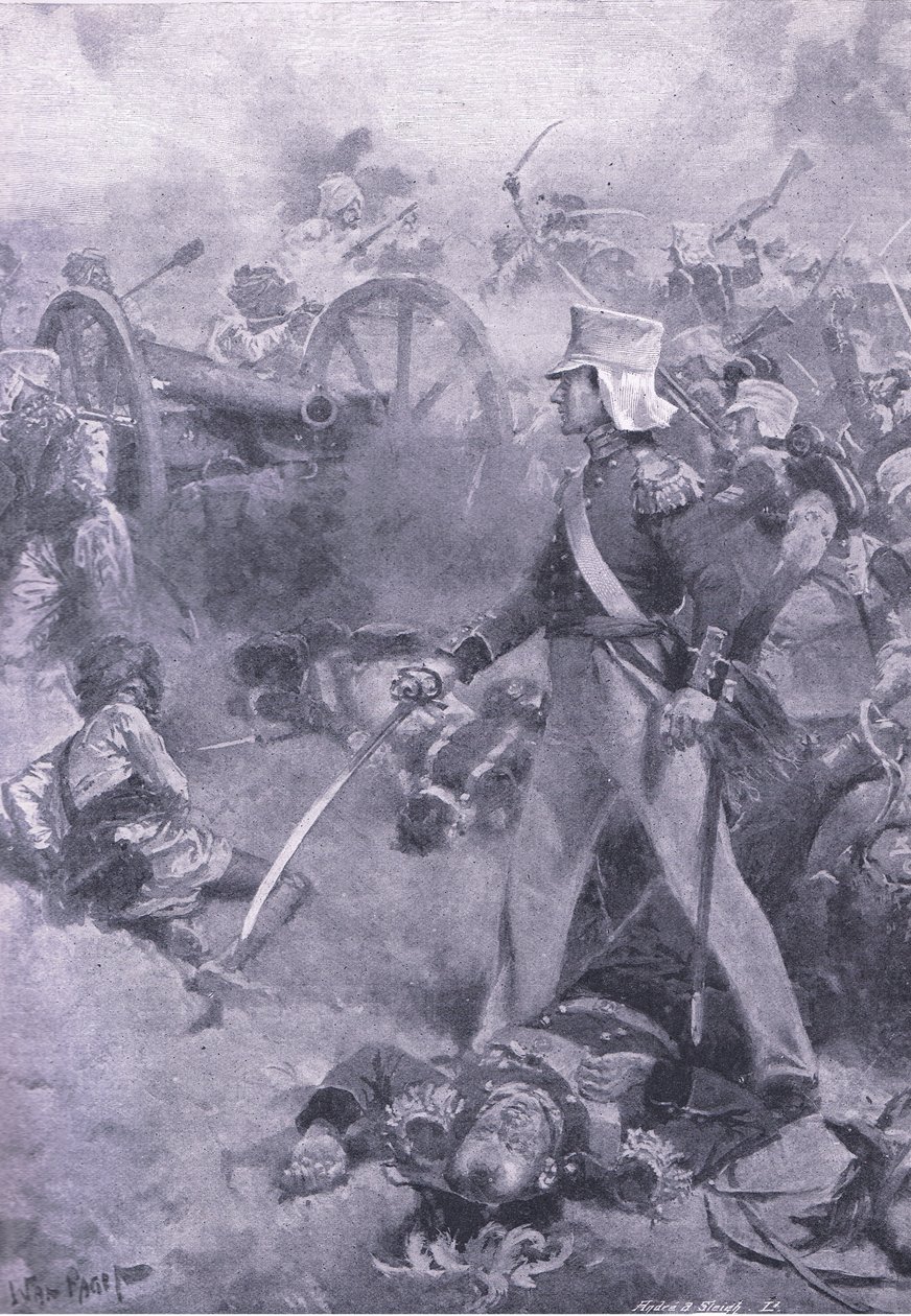 Chilianwala，1849年1月13日：Pennycuick的尸体由他的儿子守卫，英国陆地和海上战役的插图，1915年 作者 鲸鱼佩吉特