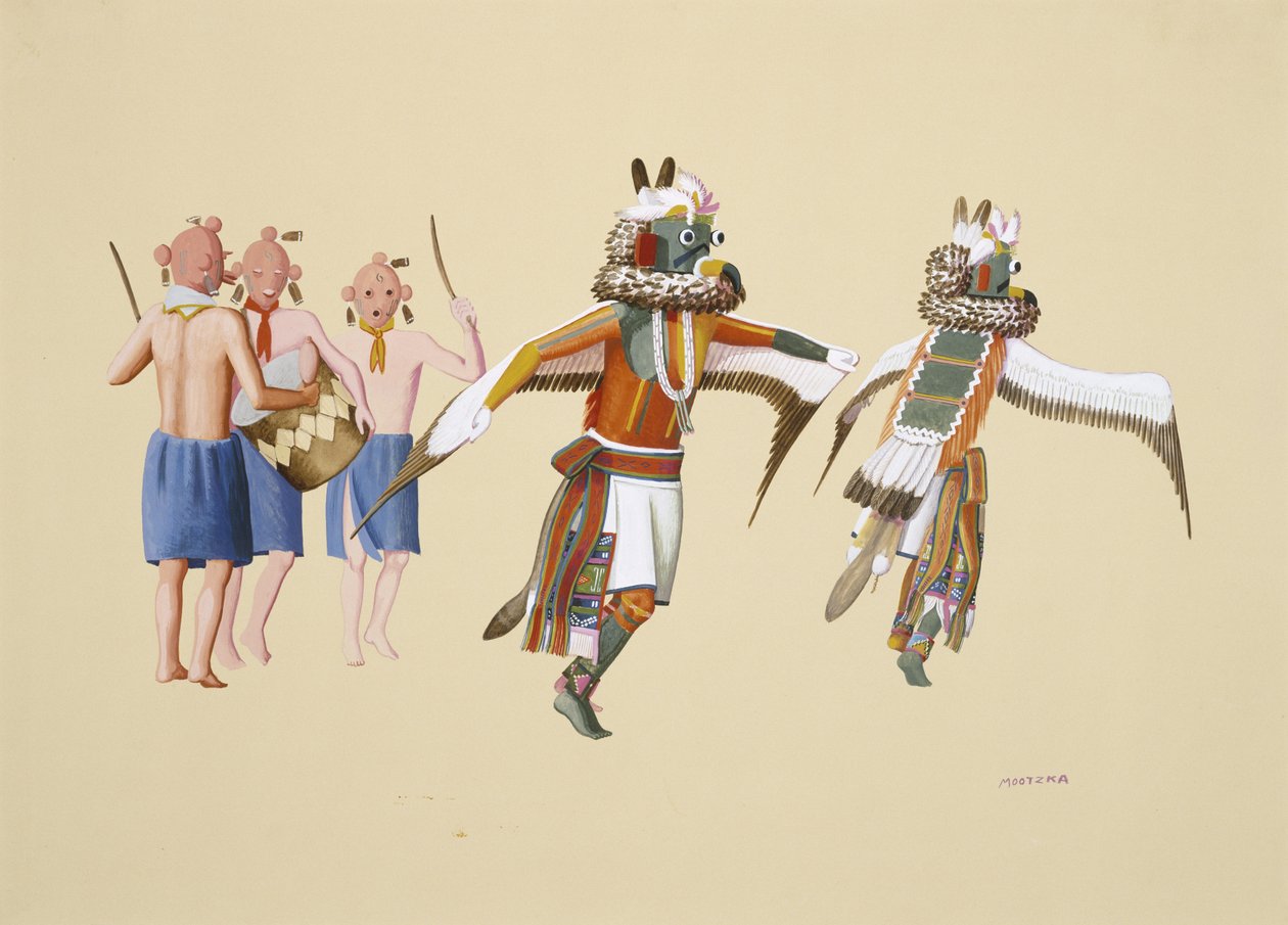 Kwahuh，1930-40（编织纸上的蛋彩画） 作者 沃尔多·莫茨卡（Waldo Mootzka）