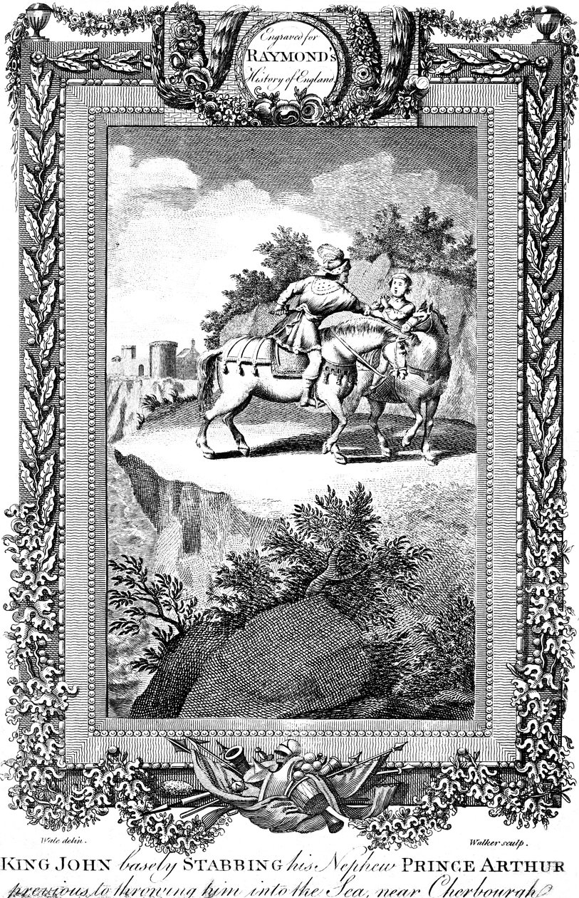 约翰国王（1167-1216）刺伤其侄子亚瑟王储（Arthur Prince），19世纪。 作者 沃克