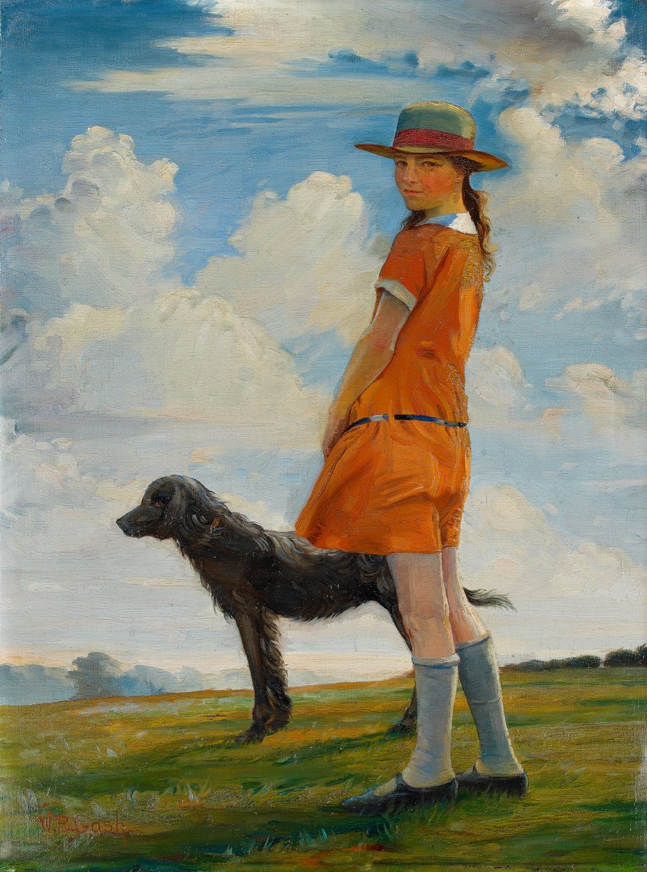 艺术家的女儿走在牧师的狗身上，c.1924 作者 沃尔特·邦纳·加什