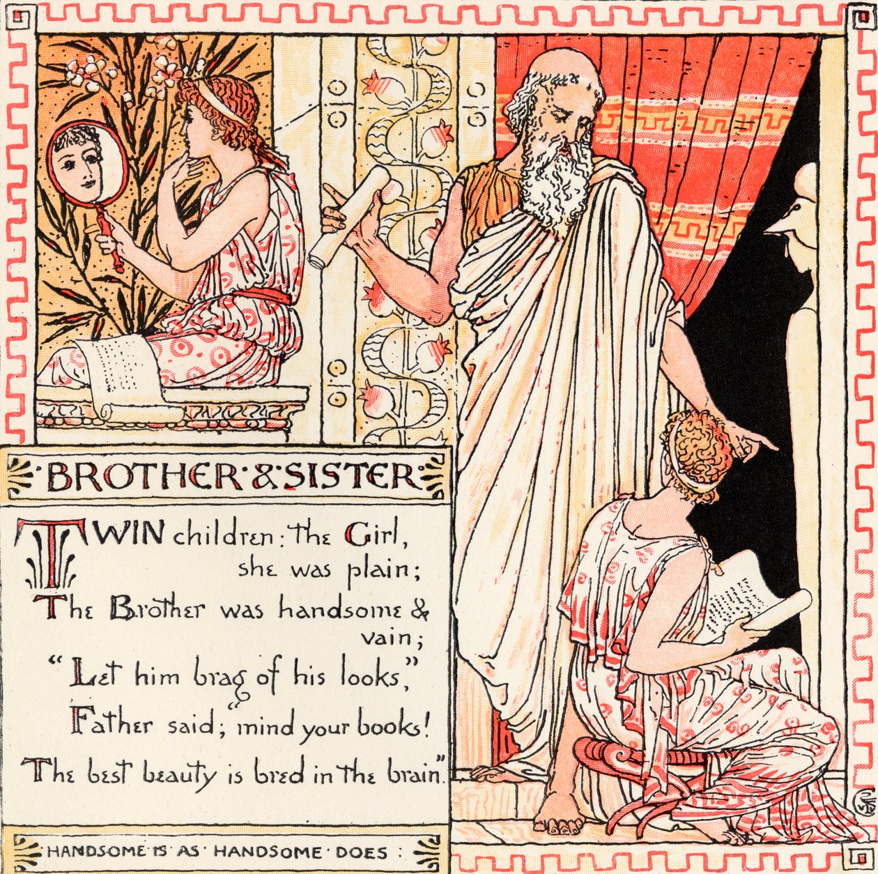 兄弟姐妹，来自&39;Baby&39;s Own Aesop&39;的插图，由伦敦Edmund Evans雕刻和印刷，于1920年出版 作者 沃尔特克兰