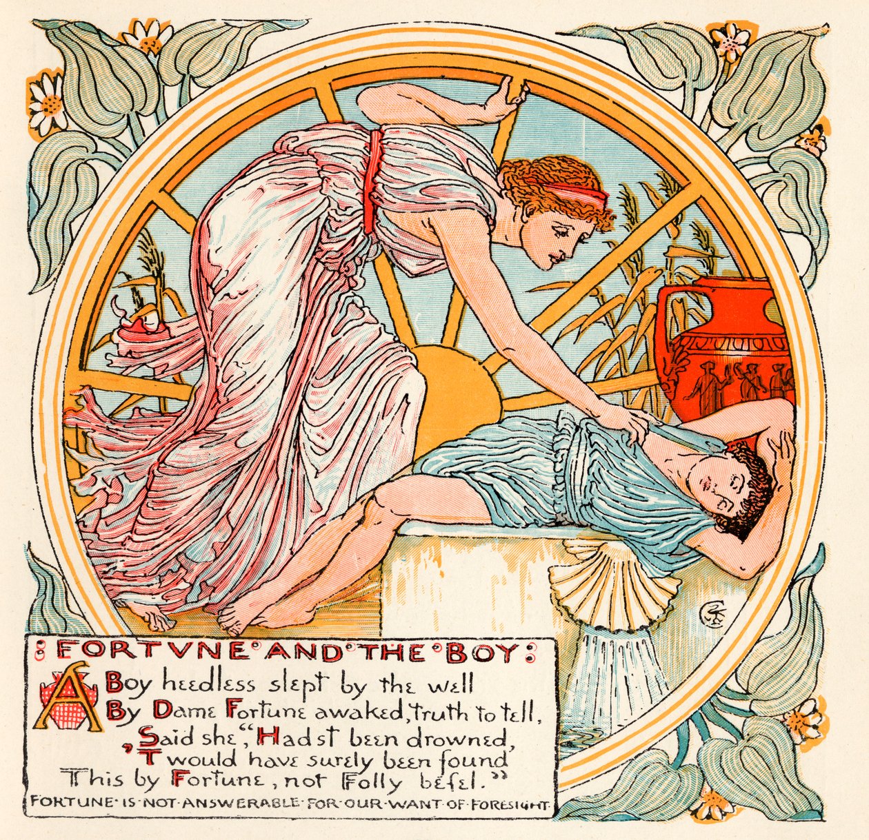 财富和男孩，来自&39;Baby&39;s Own Aesop&39;的插图，由伦敦Edmund Evans雕刻和印刷，出版于1920年 作者 沃尔特克兰