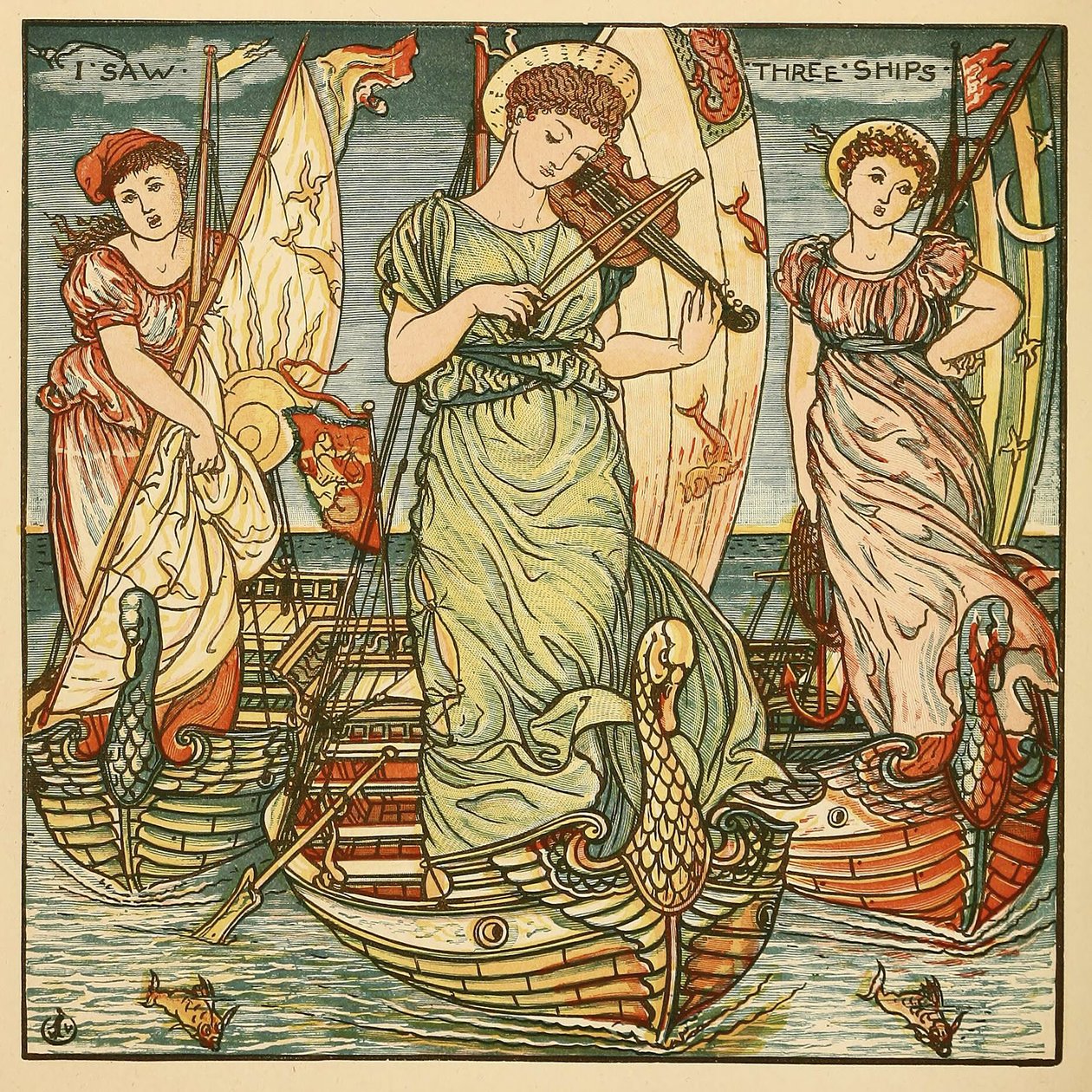 我看过三艘船，来自Walter Crane的绘画书，1889年 作者 沃尔特克兰