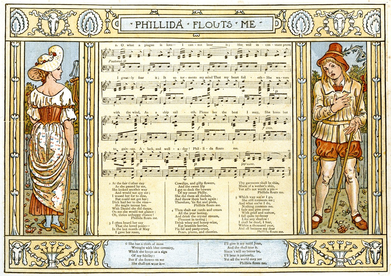 &39;Phillida Flouts Me，瘟疫是爱情，歌曲插图来自&39;Pan-Pipes&39;，旧书，新安排和Theo伴奏。 Marzials，由George Routledge在伦敦出版 作者 沃尔特克兰