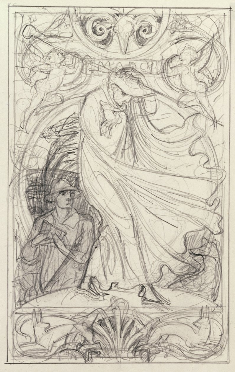 日历的准备图，c.1890（铅笔和钢笔，墨水在纸上洗） 作者 沃尔特克兰
