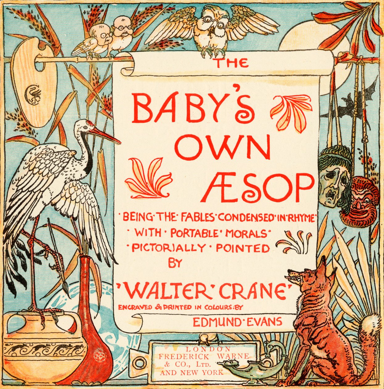 “Baby&39;s Own Aesop”的标题页，由伦敦Edmund Evans雕刻和印刷，于1920年出版 作者 沃尔特克兰
