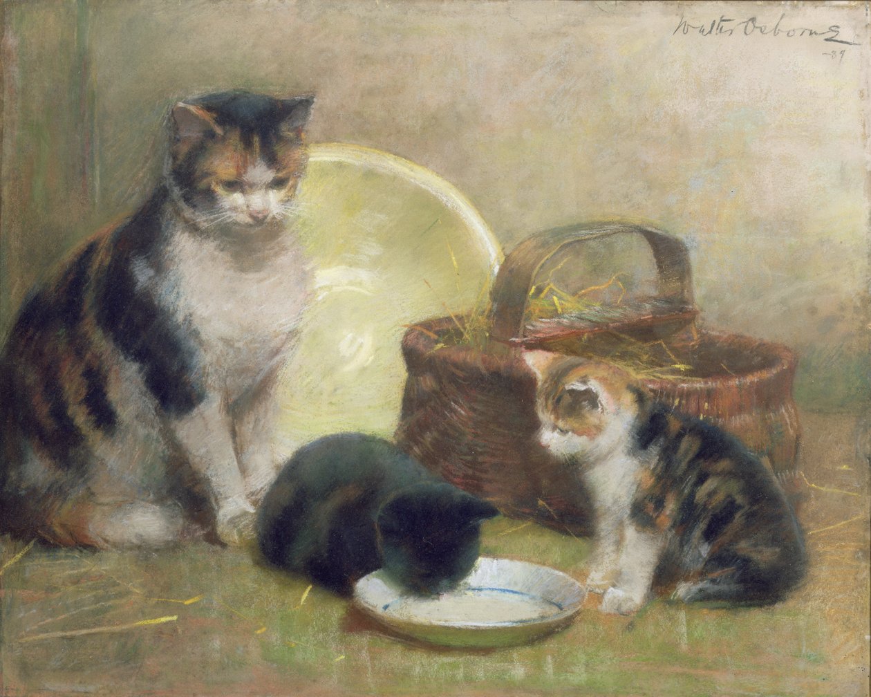 猫与小猫，1889年（粉彩） 作者 沃尔特·弗雷德里克·奥斯本