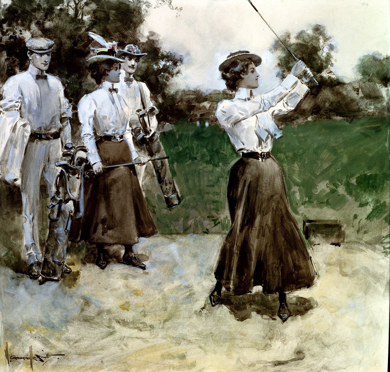 Golfing Foursome，c.1900（船上水粉和卫生间） 作者 沃尔特·格兰维尔·史密斯
