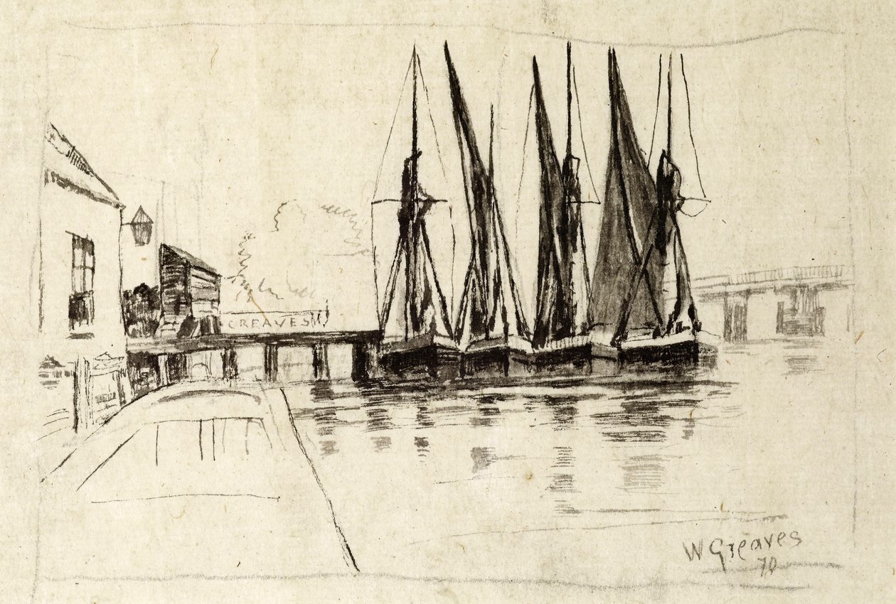 Greaves的船坞，Lindsay Wharf，切尔西，1870年 作者 沃尔特·格雷夫斯