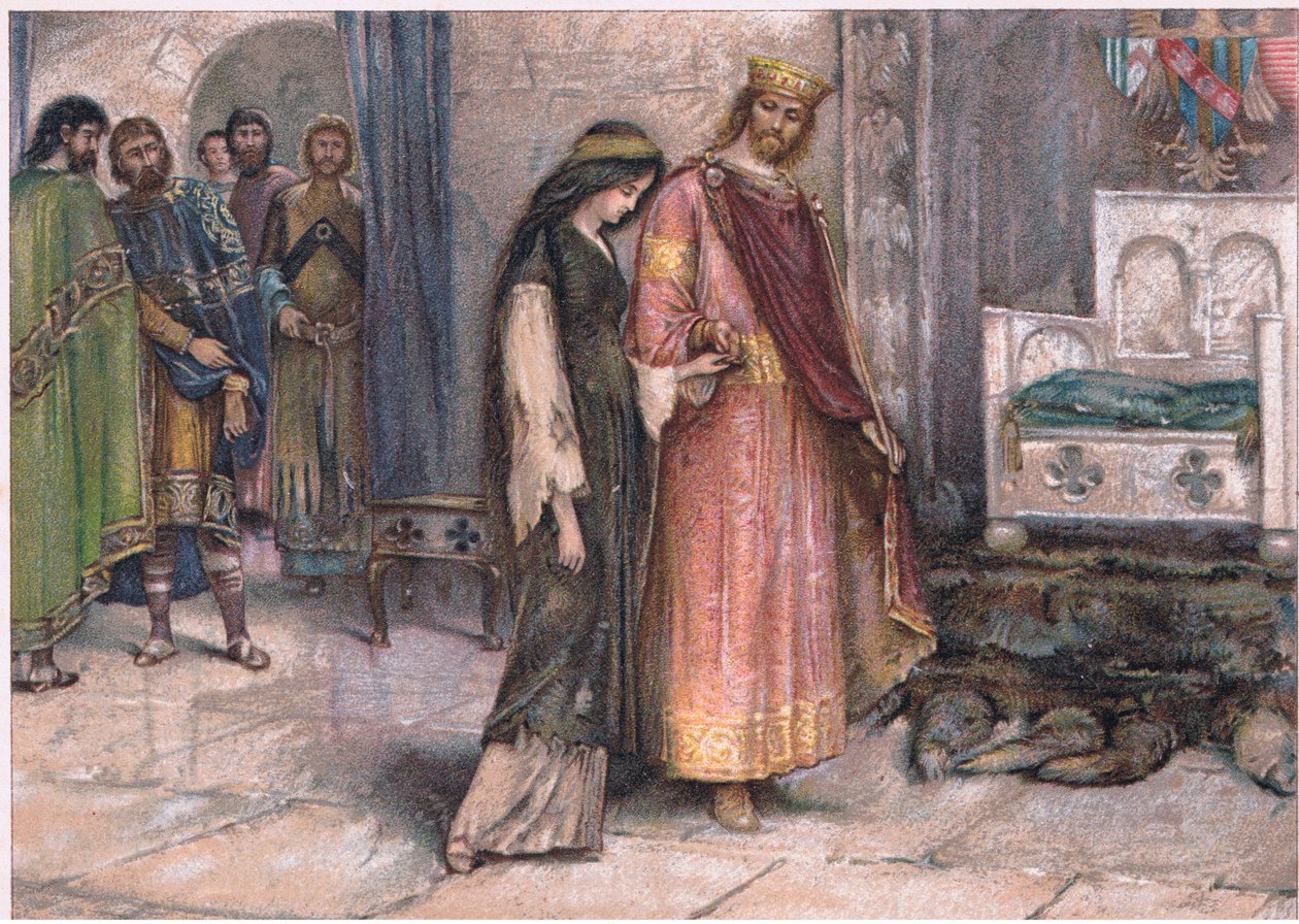 King Cophetha和乞丐女仆，来自Tennyson Pictures的插图，由EP Dutton＆Co出版，c.1900 作者 沃尔特·佩吉特