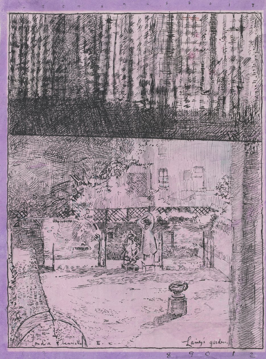 Lainey的花园（紫红色纸上的笔和印度墨水） 作者 沃尔特·理查德·西克特