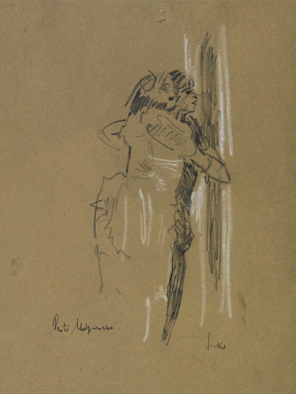 两个常设人物，c.1907（褪色蓝纸上的黑色和白色粉笔） 作者 沃尔特·理查德·西克特