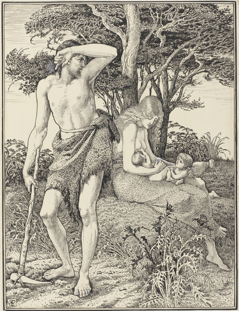 亚当和夏娃 作者 Walter Crane（艺术家签名）