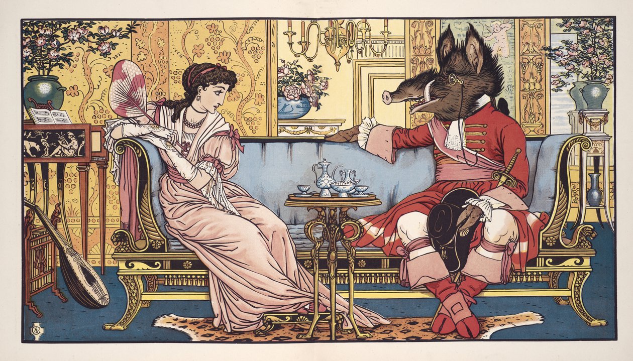 Beauty and the Beast, pub. 1874 (colour litho) 作者 沃尔特克兰