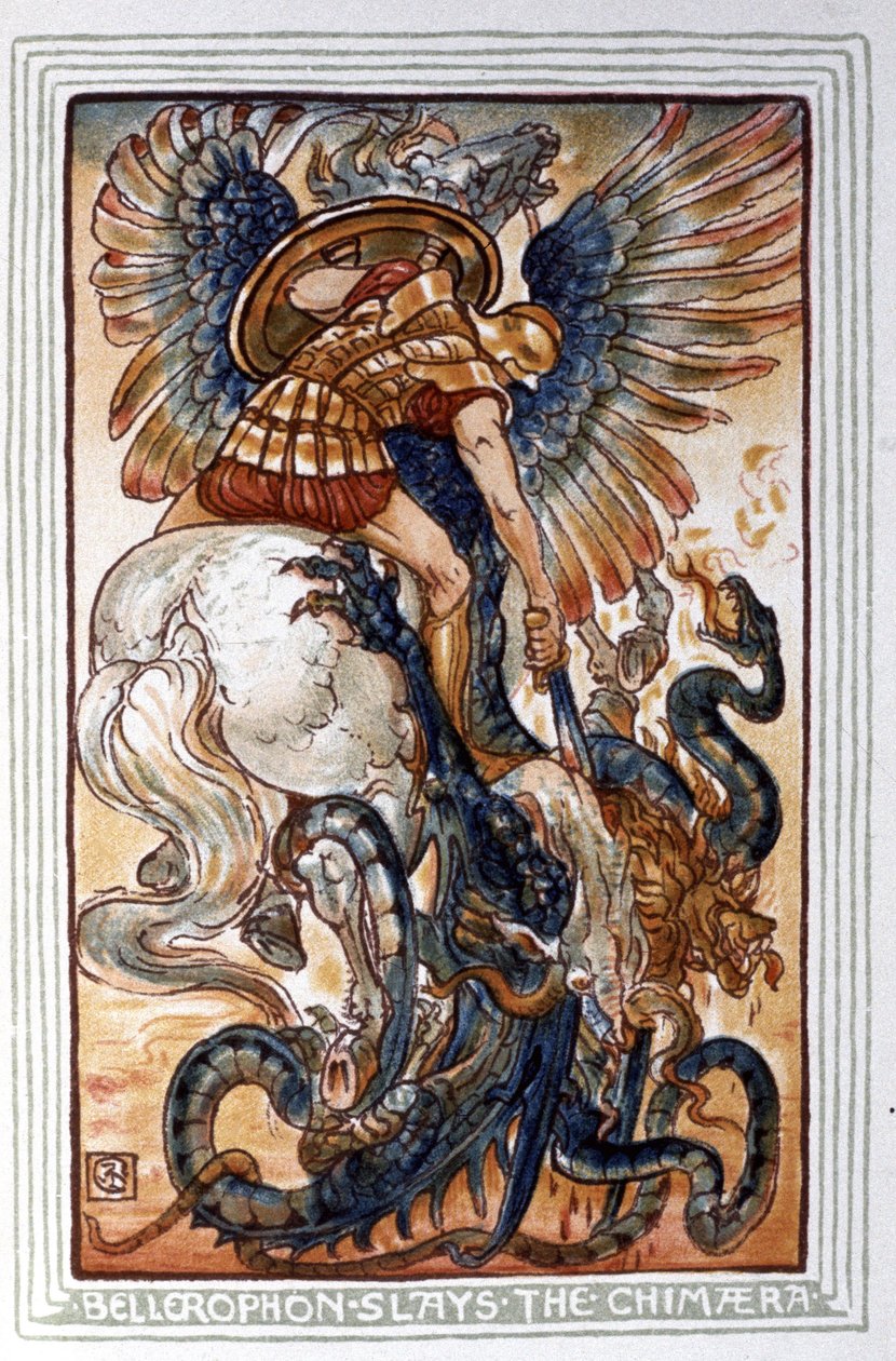 贝勒罗丰正在杀死奇美拉，约 1900 年（插图） 作者 沃尔特克兰