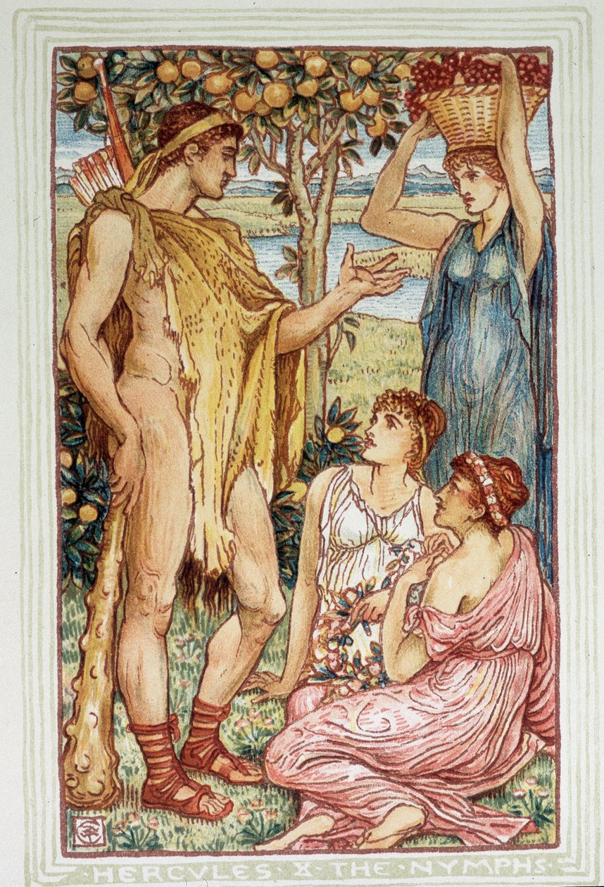 赫拉克勒斯 (Heracles) 和若虫 - 在沃尔特·克兰 (Walter Crane) 着的“女孩和男孩的奇迹书” 作者 沃尔特克兰