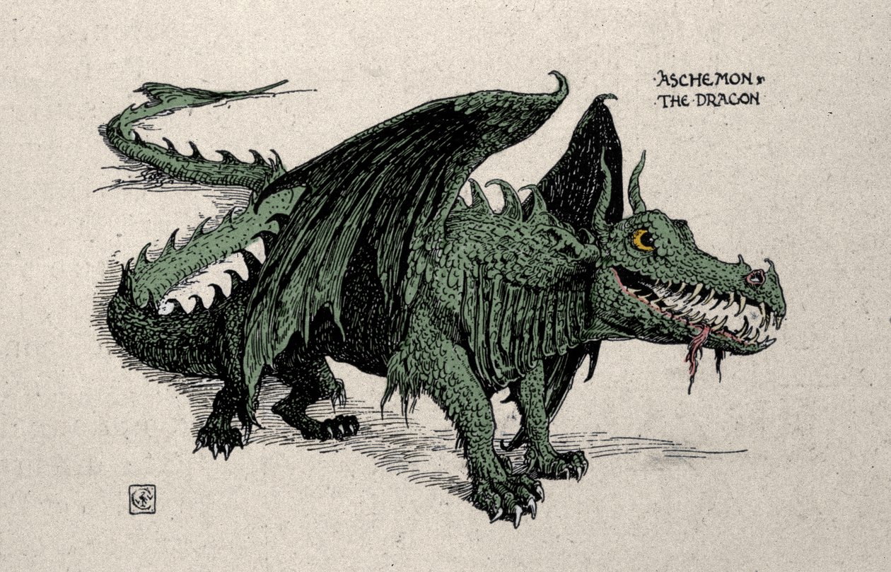 Walter Crane 于 1899 年绘制的神话龙 Ashchemon 的表示。 作者 沃尔特克兰