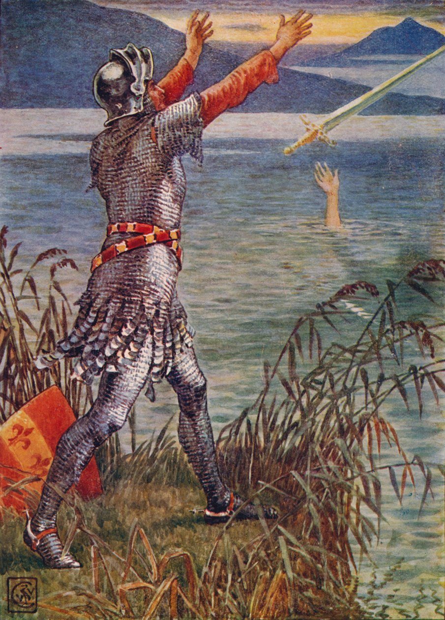 贝迪维尔爵士将剑神剑投放到湖中，1911年。 作者 沃尔特克兰