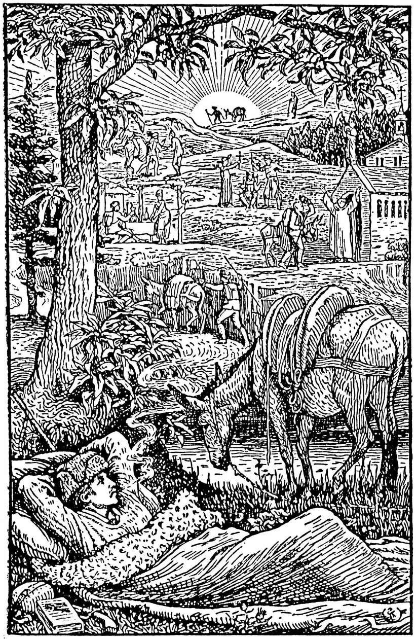 罗伯特·路易斯·史蒂文森（Robert Louis Stevenson）在塞文山脉与驴旅行（与驴在塞文山脉旅行）。 当晚，L
