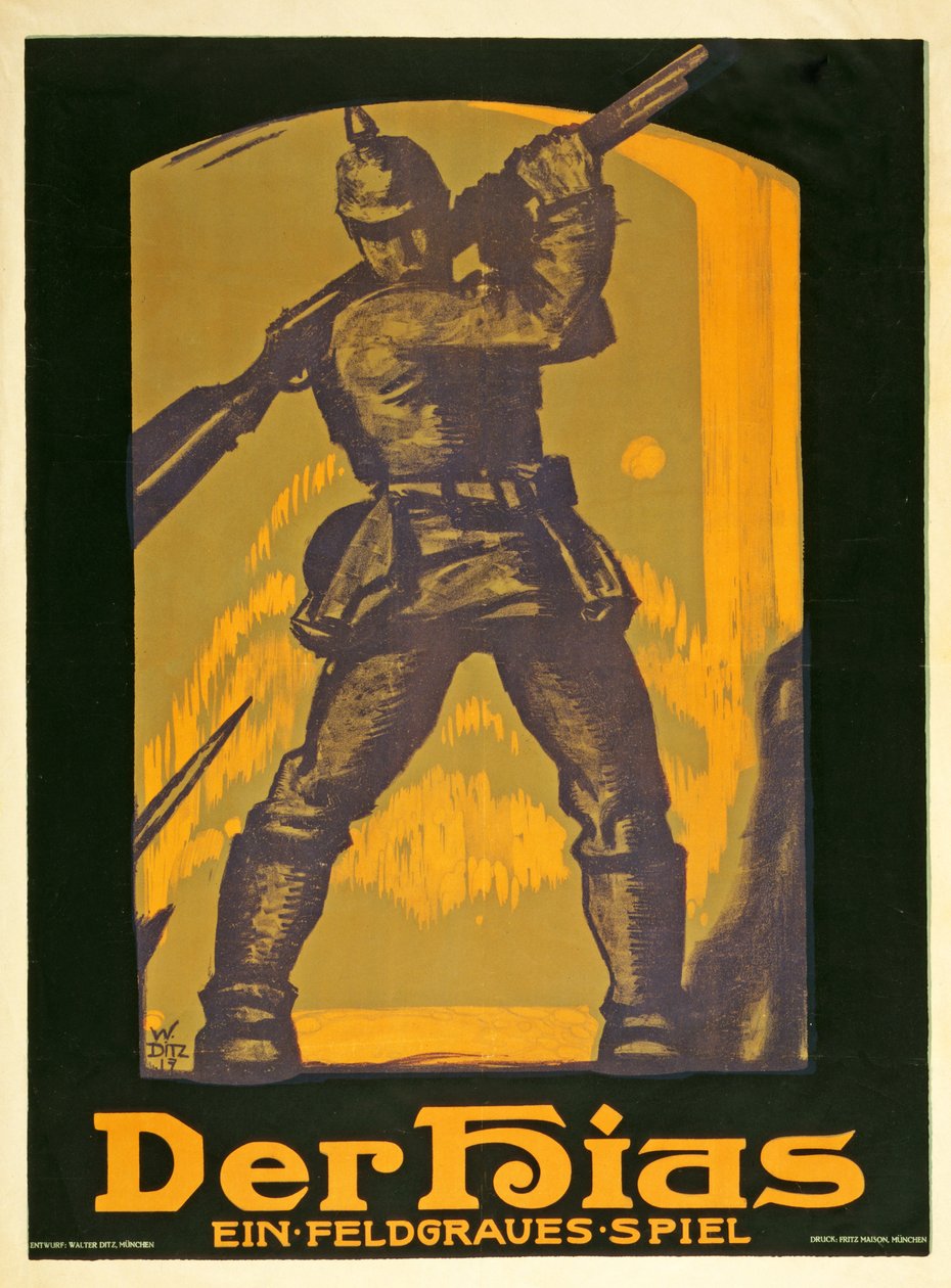 海报广告播放The Hias，Heinrich Gilardone的田野灰色游戏，1917年出版 作者 沃尔特·迪茨