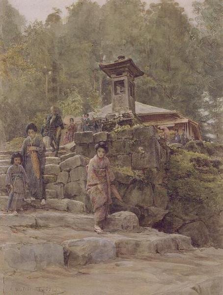 "通往乡村神社的道路"，《日本和日本人》的插图，由Methuen出版。 作者 沃尔特·弗雷德里克·屋顶·廷代尔