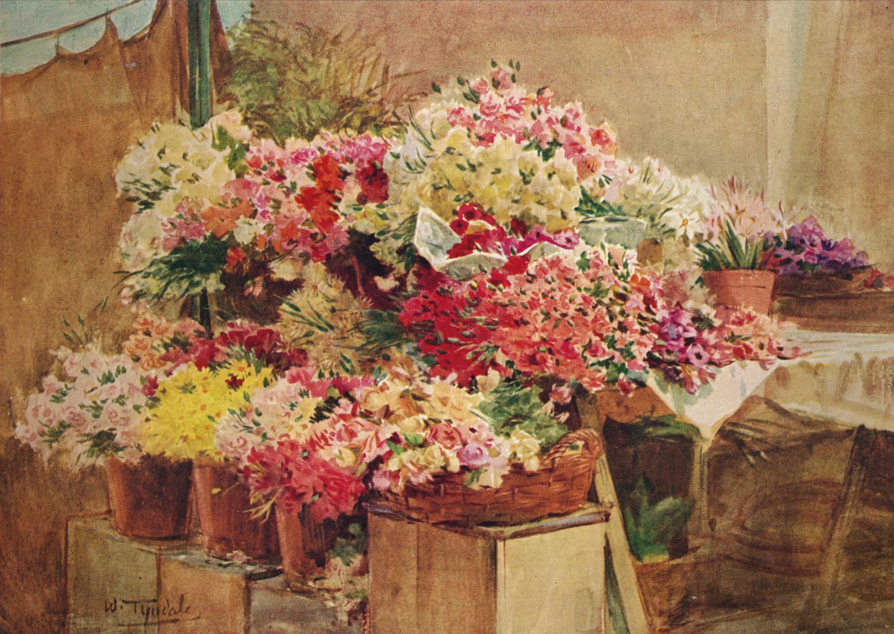 Mentone市场的花摊，1912年，1912年 作者 沃尔特·弗雷德里克·屋顶·廷代尔