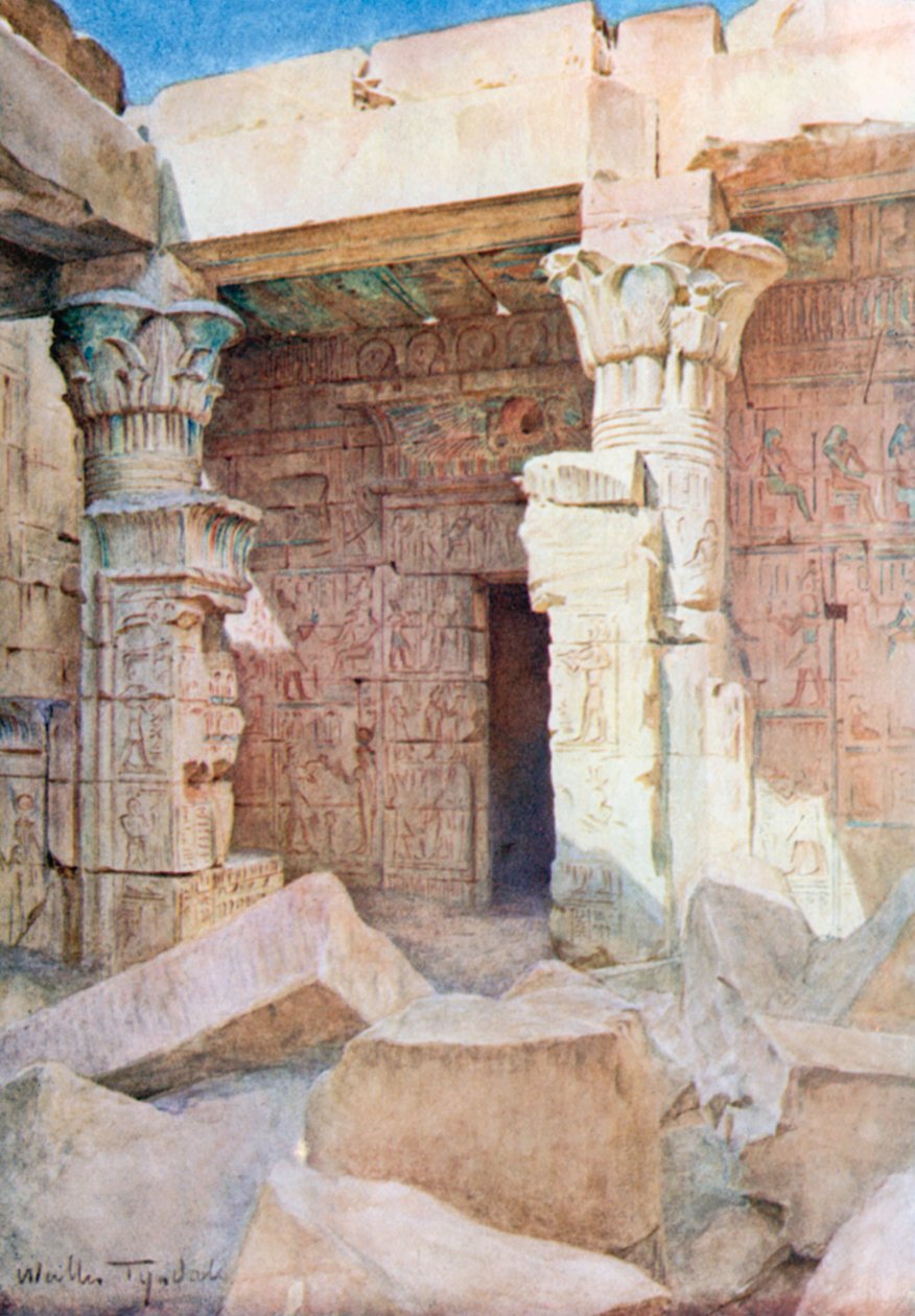 底比斯 Der El-Medineh 神庙（彩色石版画） 作者 沃尔特·弗雷德里克·屋顶·廷代尔