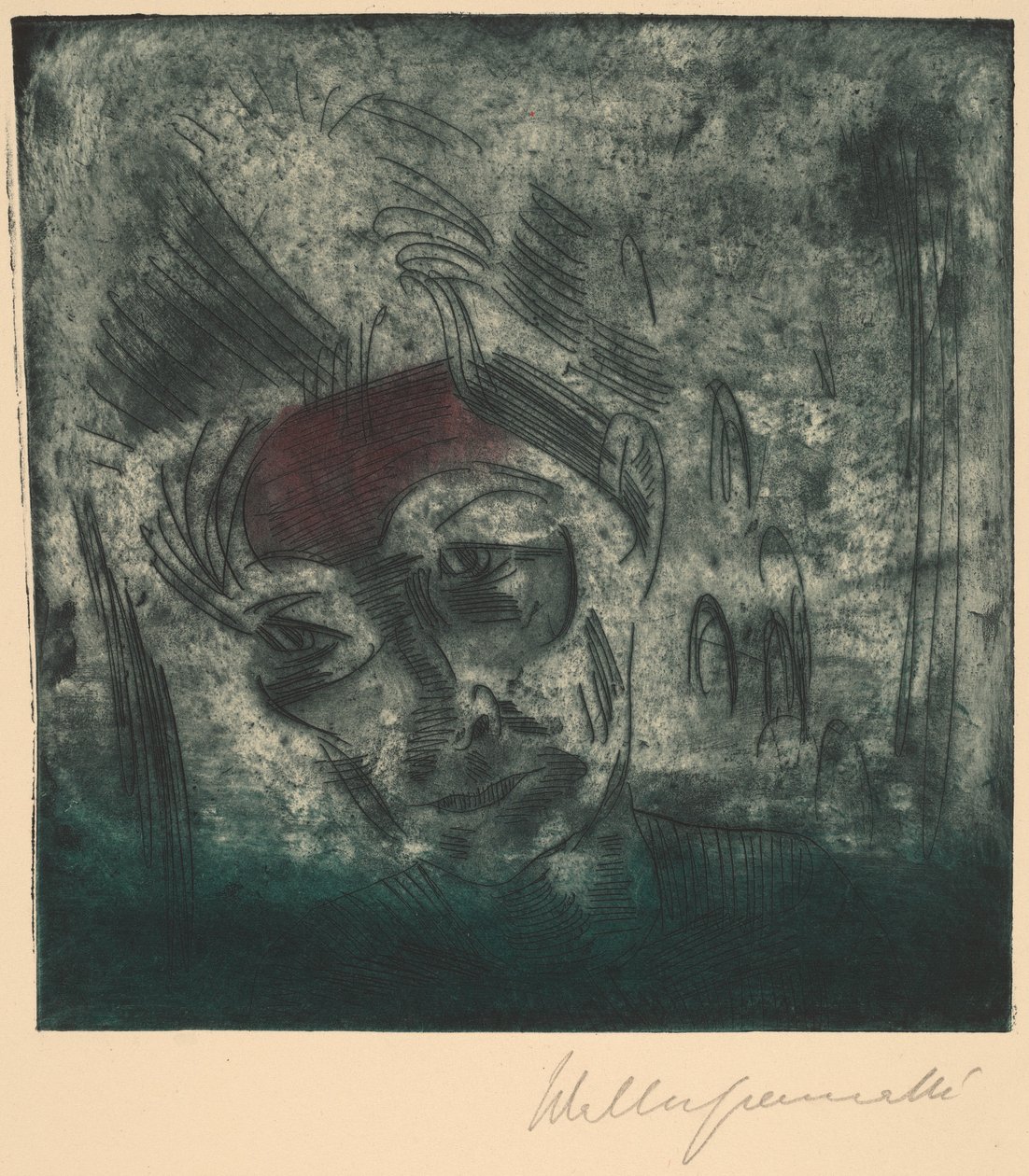 疲惫男人的半身像，自画像 疲惫的头，自画像，1922年。 作者 沃尔特·格拉马特