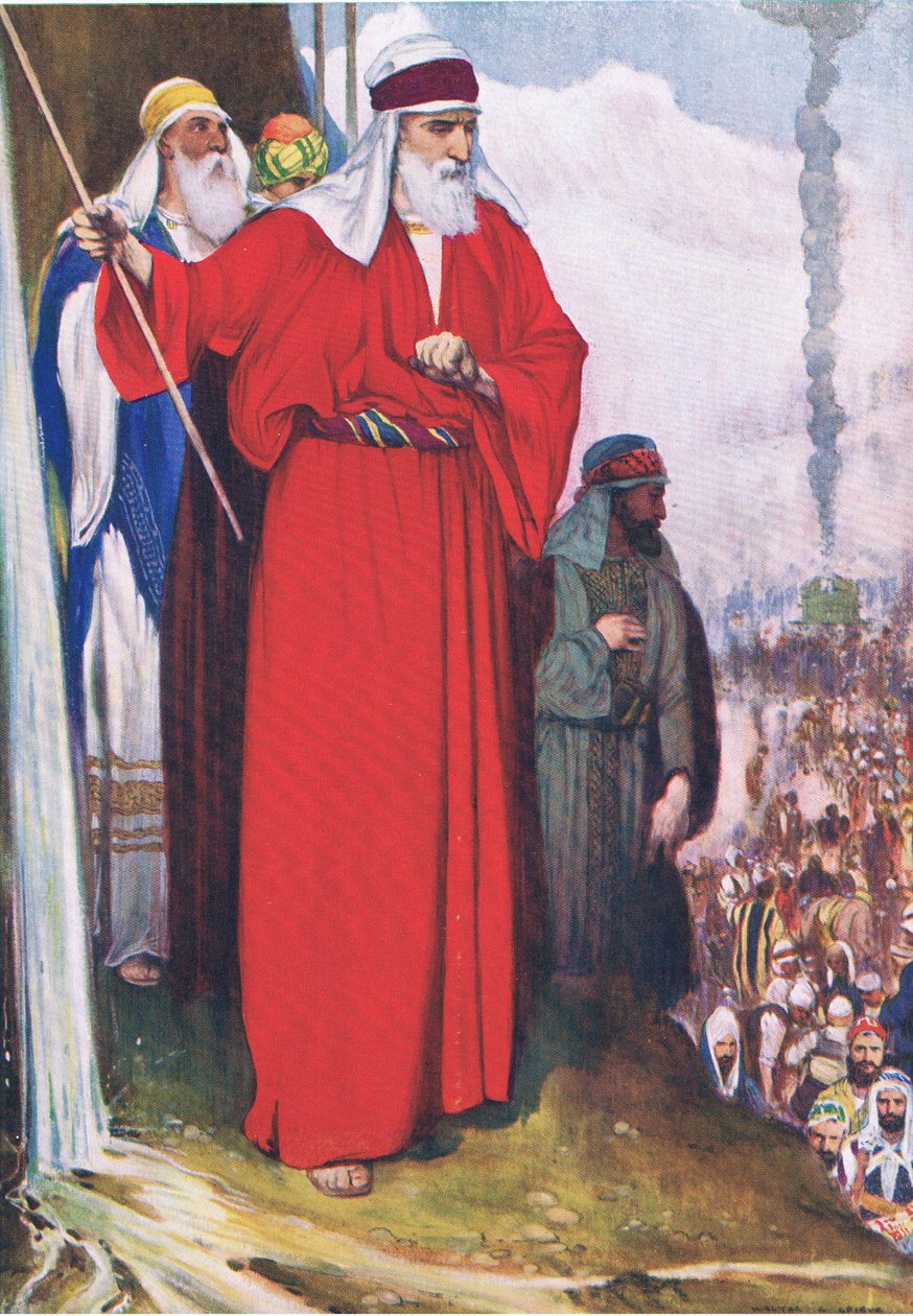 从托马斯·尼尔森（Thomas Nelson）出版的“圣经图画书”（The Bible Picture）中抄写摇滚乐的梅里巴（Meribah），c.1950 作者 沃尔特·格里夫